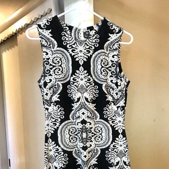 Black White Sleeveless Dress, Boho Print Bodycon